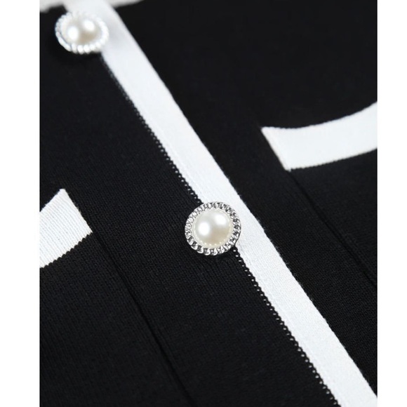 Commense Sleeveless Sweater Mini Dress Button-Front Contrast Trim Black White M - Picture 7 of 10